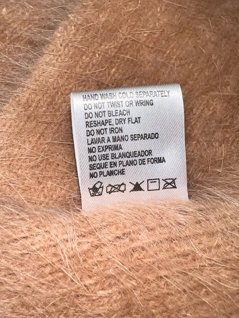 Women’s  Angora Rabbit Fur Scarf Neutral Classic camel fringe 58”x6”